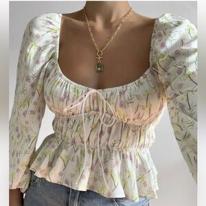 Redberry Puff‎ Ling Sleeves Floral Gorset Cropped Top Blouse Size S